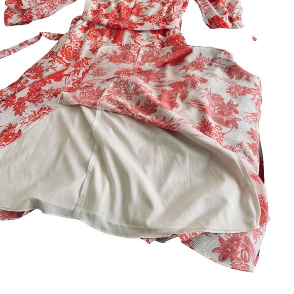 Tahari Arthur S. Levine Red & White Floral Wrap Dress Size 6 Long Sleeve. - Picture 16 of 16